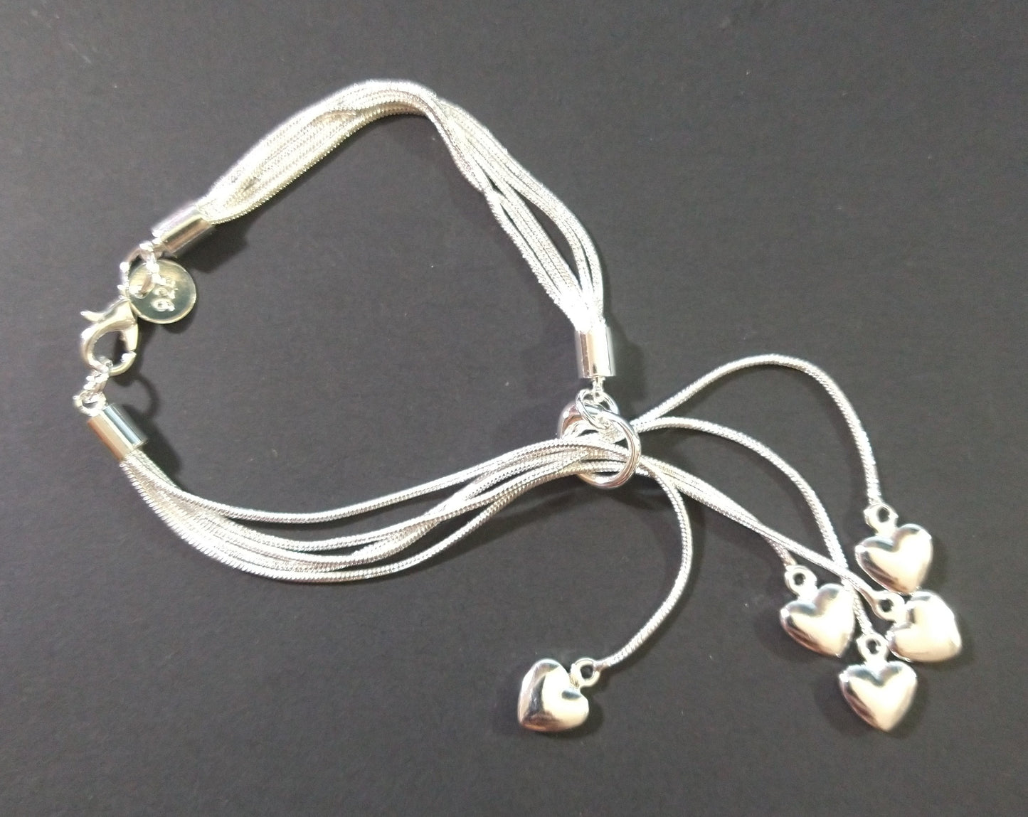925 Sterling Silver 5 hearts bracelet